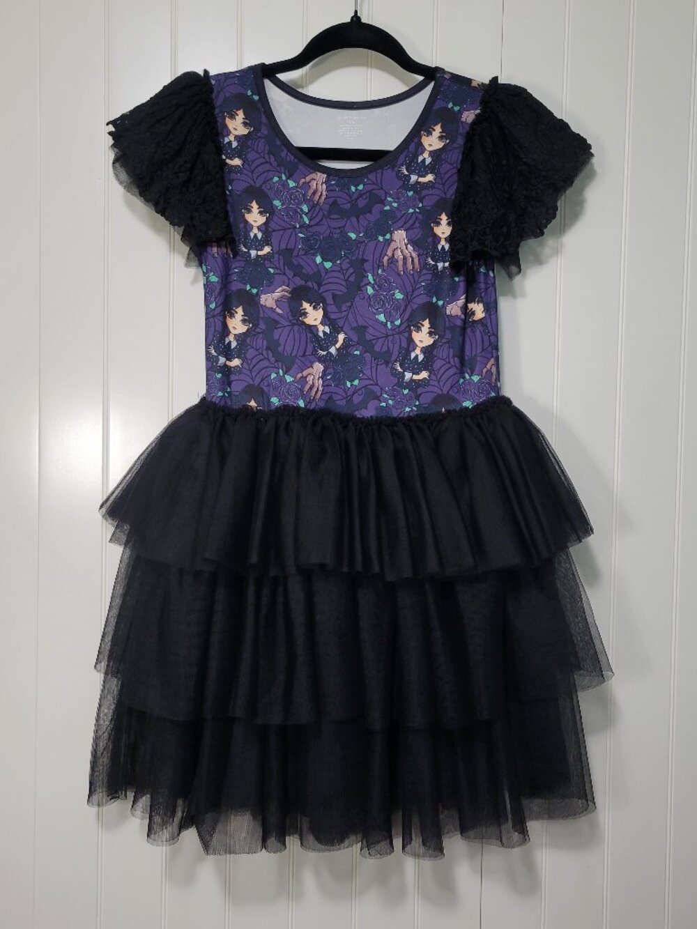 12-14 Kids Wednesday Addams Tulle Tutu Halloween Costume Whimsigoth Emo Dress